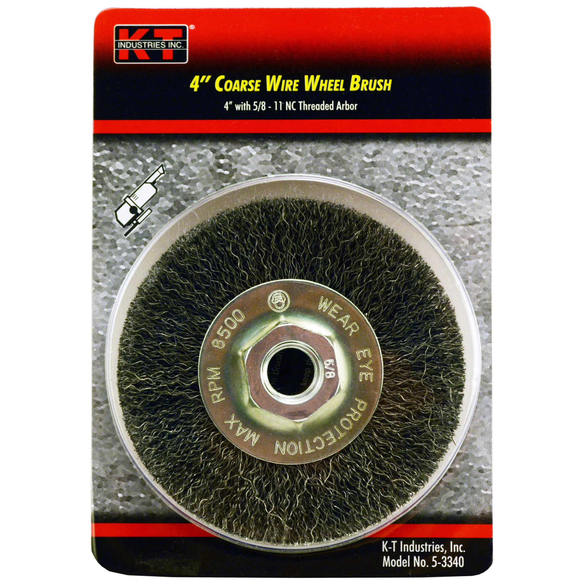 K-T Industries Wheel Brush — 4in., Coarse, 5/8-11 Thread, Heavy-Duty, Model# 5-3340